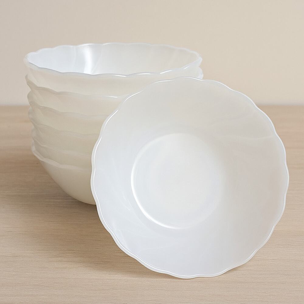 Vintage 1950s CorningWare Milk Glass Bowls – White Opalescent Swirl Princess